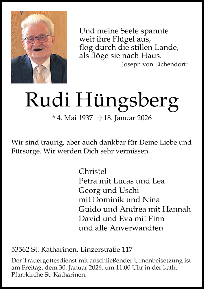  Traueranzeige für Rudi Hüngsberg vom 24.01.2026 aus Rhein-Zeitung
