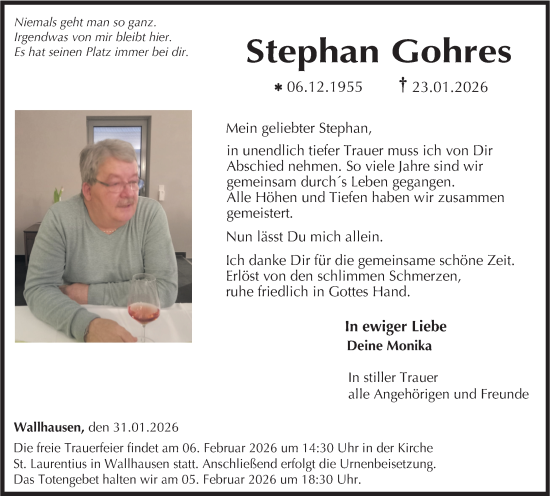 Traueranzeige von Stephan Gohres von Oeffentlicher Anzeiger