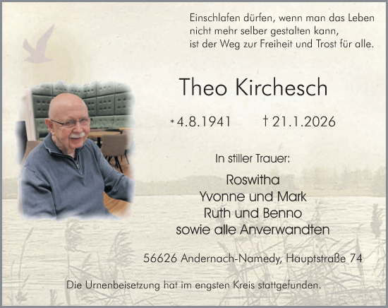 Traueranzeige von Theo Kirchesch von Rhein-Zeitung
