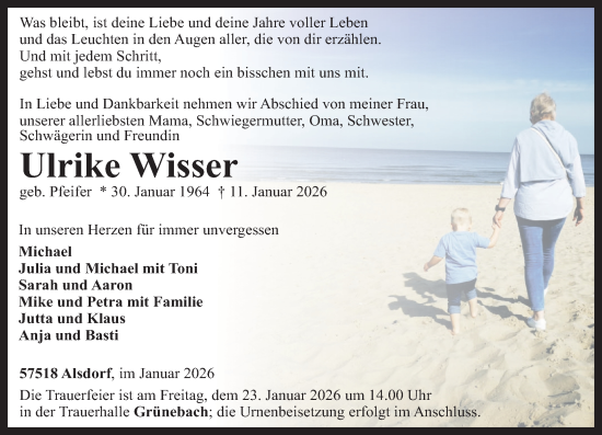 Traueranzeige von Ulrike Wisser von Rhein-Zeitung