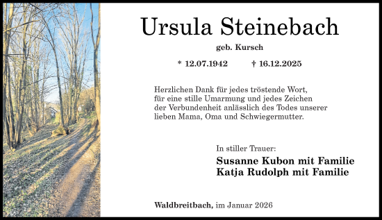 Traueranzeige von Ursula Steinebach von Rhein-Zeitung