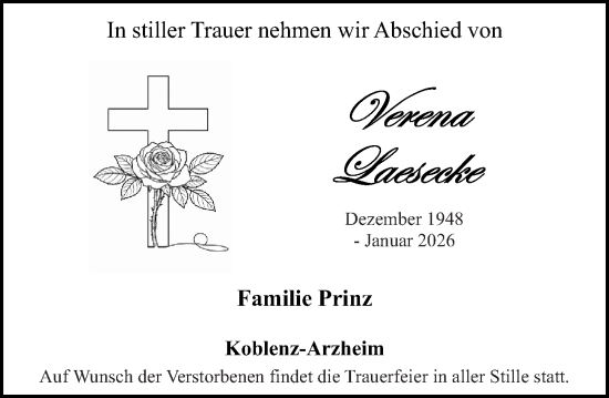 Traueranzeige von Verena Laesecke von Rhein-Zeitung