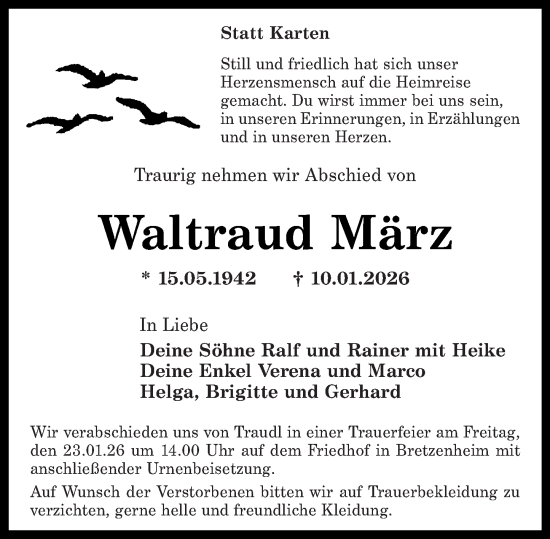 Traueranzeige von Waltraud März von Oeffentlicher Anzeiger