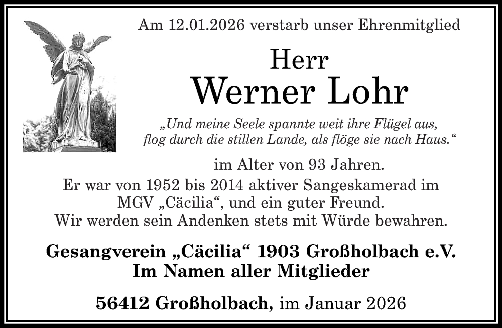  Traueranzeige für Werner Lohr vom 21.01.2026 aus Westerwälder Zeitung