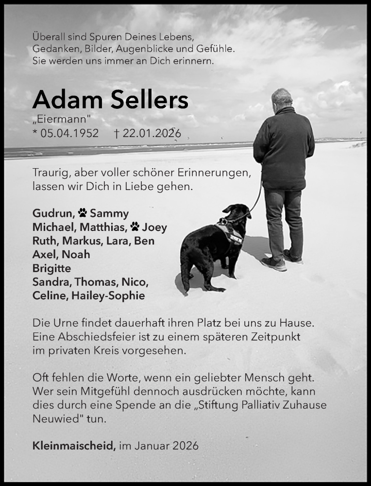  Traueranzeige für Adam Sellers vom 31.01.2026 aus Rhein-Zeitung