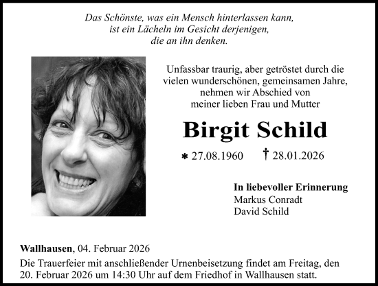Traueranzeige von Birgit Schild von Oeffentlicher Anzeiger