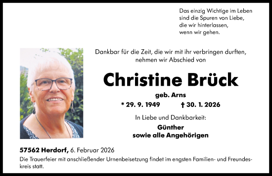 Traueranzeige von Christine Brück von Rhein-Zeitung