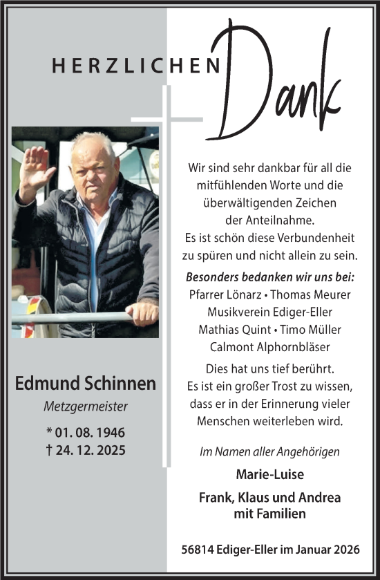 Traueranzeige von Edmund Schinnen von Rhein-Zeitung