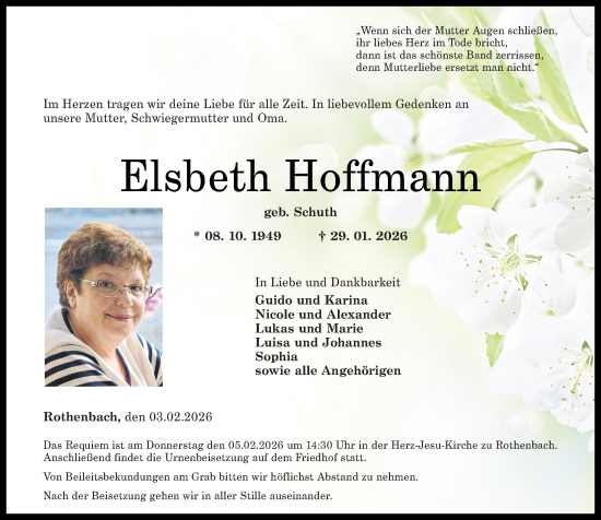 Traueranzeige von Elsbeth Hoffmann von Westerwälder Zeitung