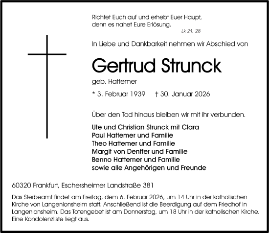 Traueranzeige von Gertrud Strunck von Oeffentlicher Anzeiger
