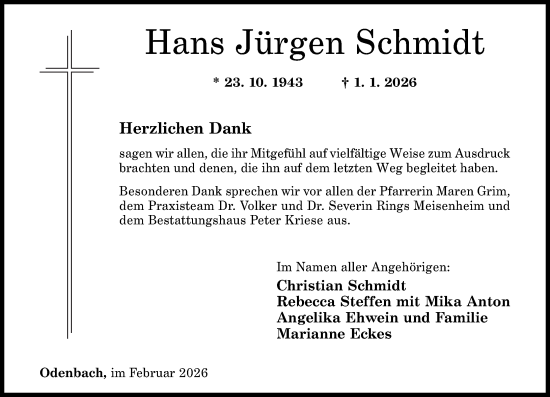Traueranzeige von Hans Jürgen Schmidt von Oeffentlicher Anzeiger