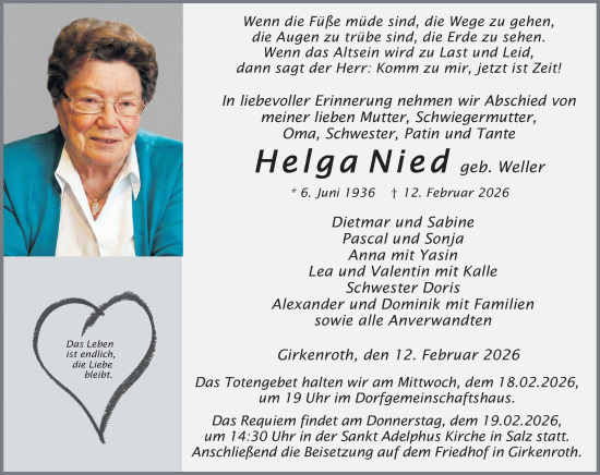 Traueranzeige von Helga Nied von Westerwälder Zeitung