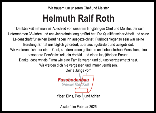Traueranzeige von Helmuth Ralf Roth von Rhein-Zeitung