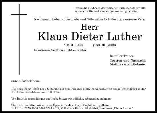 Traueranzeige von Klaus Dieter Luther von Oeffentlicher Anzeiger
