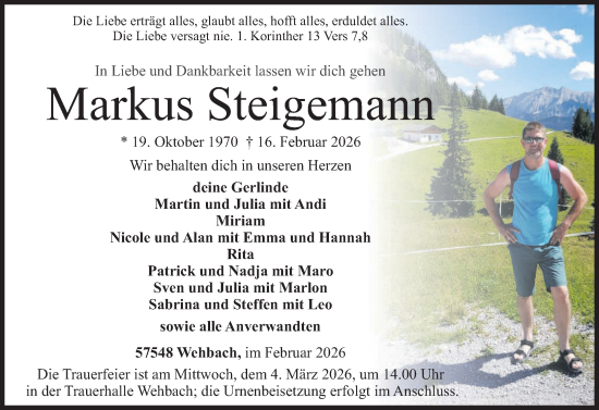 Traueranzeige von Markus Steigemann von Rhein-Zeitung