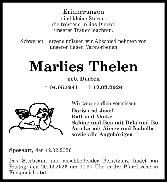 Traueranzeige von Marlies Thelen von Rhein-Zeitung