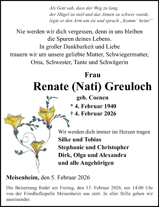 Traueranzeige von Renate Greuloch von Oeffentlicher Anzeiger