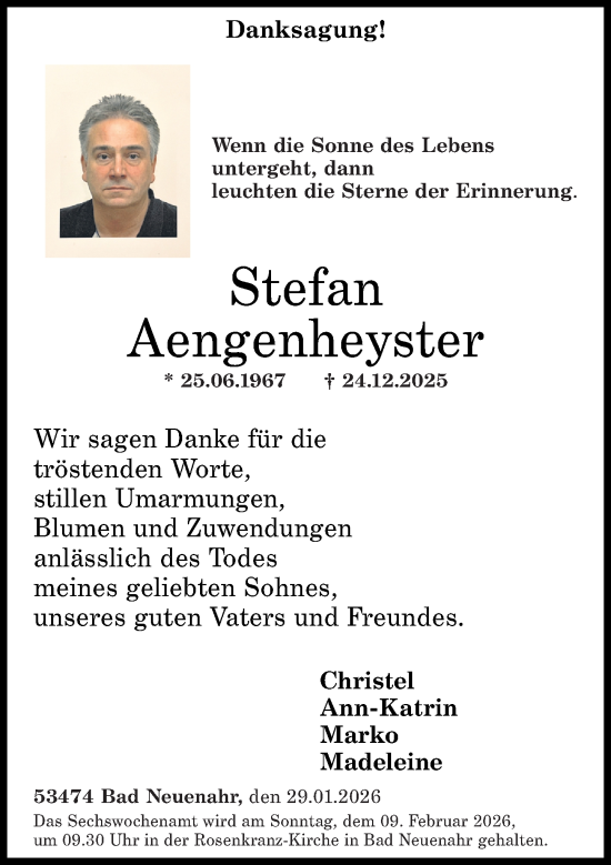 Traueranzeige von Stefan Aengenheyster von Rhein-Zeitung