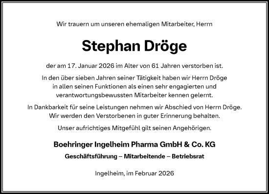 Traueranzeige von Stephan Dröge von Rhein-Hunsrück-Zeitung