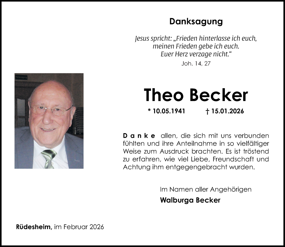  Traueranzeige für Theo Becker vom 07.02.2026 aus Oeffentlicher Anzeiger
