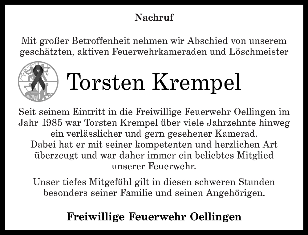  Traueranzeige für Torsten Krempel vom 06.02.2026 aus Westerwälder Zeitung
