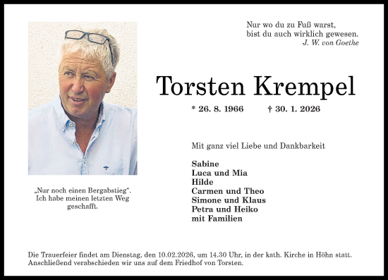 Traueranzeige von Torsten Krempel von Westerwälder Zeitung