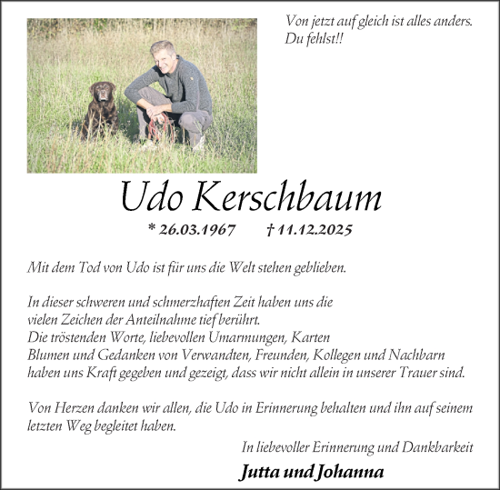Traueranzeige von Udo Kerschbaum von Rhein-Zeitung